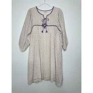 Pink Chicken Peasant Midi Dress Size S Cream‎ Floral Cotton Lined Boho